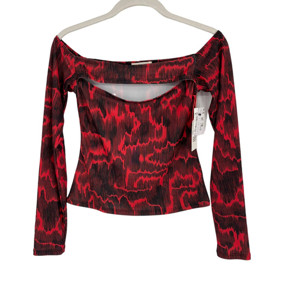 NWT - OPEN EDIT Off The Shoulder Cutout Top in Red Bloom - Size XS - Picture 1 of 10